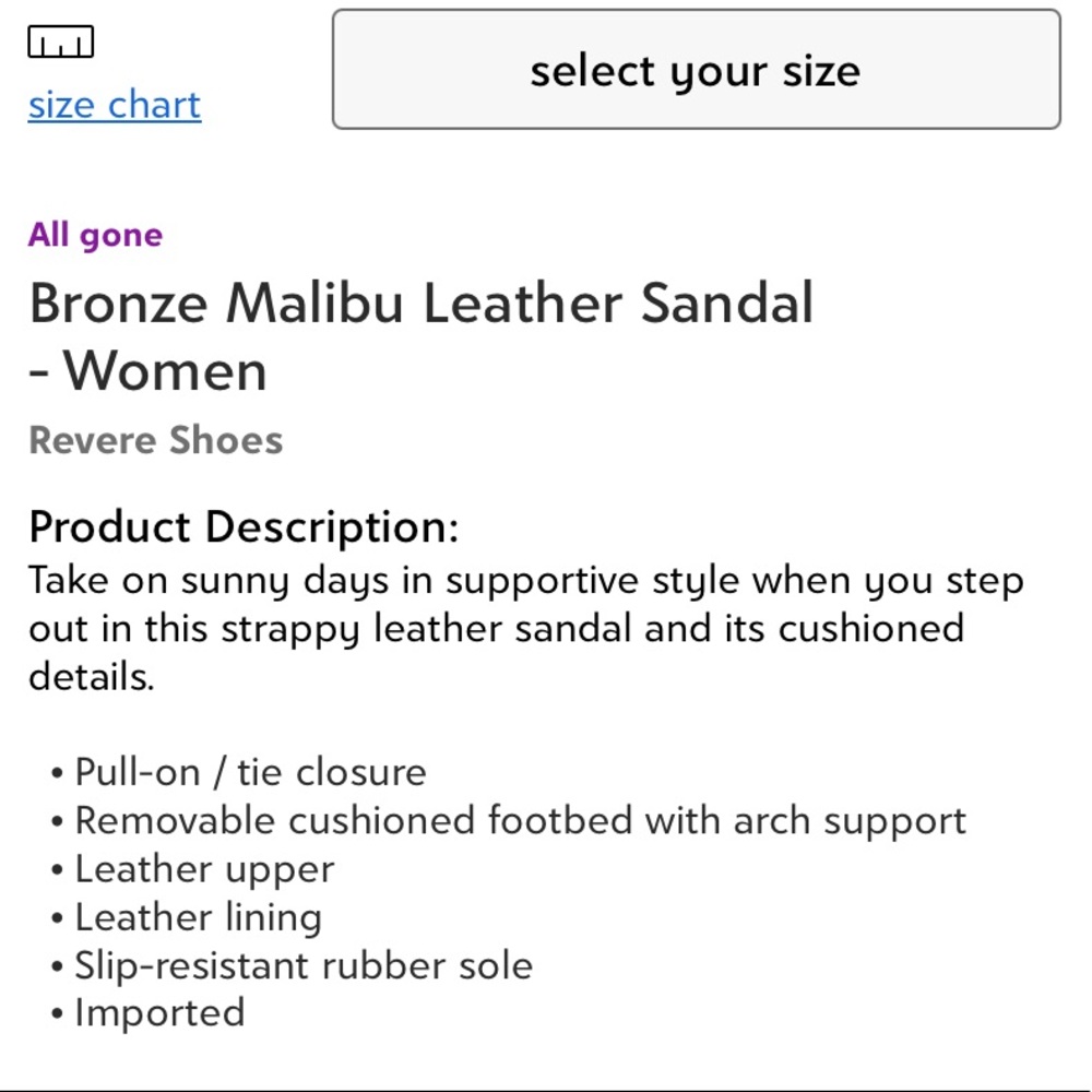 Revere Shoes Bronze Malibu Leather Sandal Women's Size 6 - Picture 4 of 4